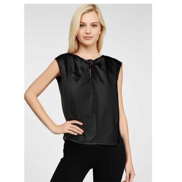 NINE WEST Women’s Twist Front Blouse Mineral Black Sleeveless Shirt Sz Small Top - Picture 1 of 11